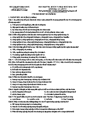 Đề kiểm tra học kì I môn Địa lí lớp 11 - Năm học 2016-2017 - Sở GD & ĐT Vĩnh Phúc